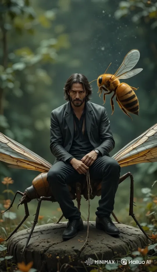 Keanu Reeves Engages in Surreal Forest Dialogue with a Bee – AI Generated Video | Hailuo AI