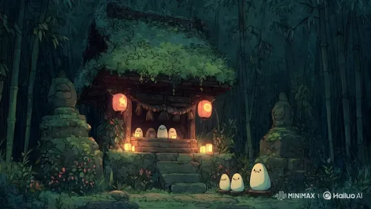 Mysterious Shrine in Ghibli-Style Bamboo Grove – AI Generated Video | Hailuo AI