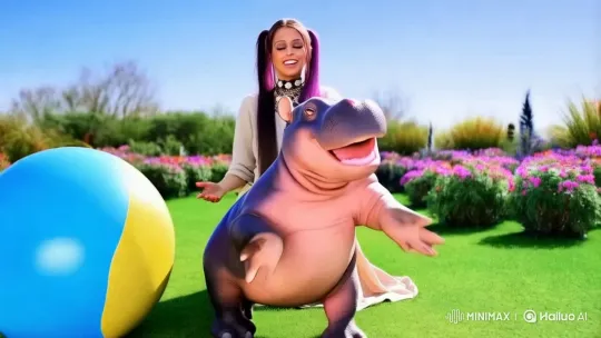Woman and Hippo Play in a Live2D Garden – AI Generated Video | Hailuo AI