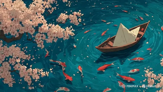 Animated Serenity: Floating Boat in Blossoming Lake – AI Generated Video | Hailuo AI