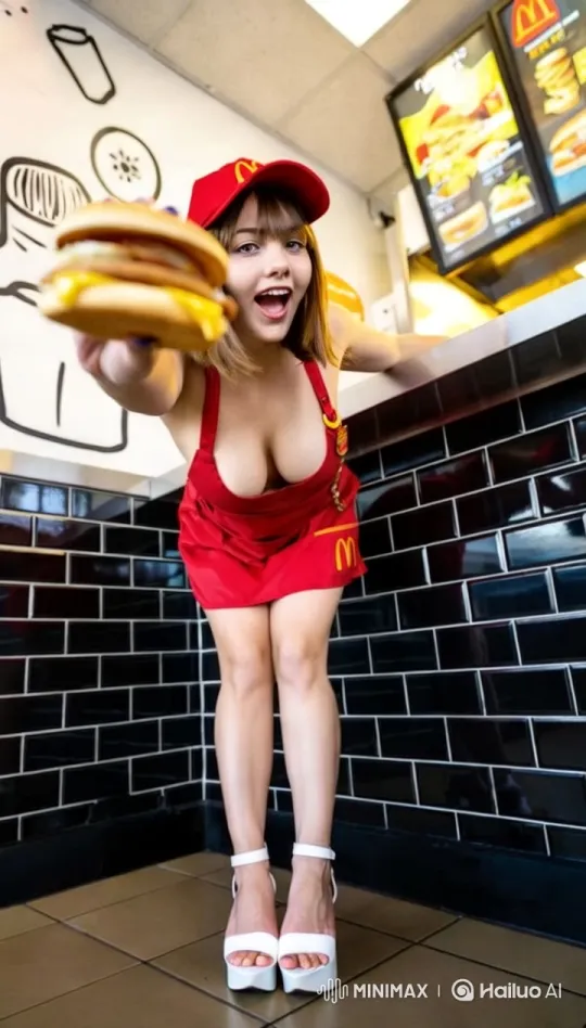 McDonald's Employee Showcases Burger in Vibrant Restaurant Scene – AI Generated Video | Hailuo AI