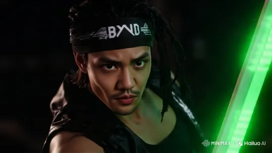 Asian Man Practices Swordplay with Futuristic Vibe – AI Generated Video | Hailuo AI