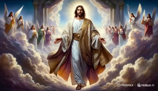 Divine Figure Surrounded by Angels Amidst Celestial Light – AI Generated Video | Hailuo AI