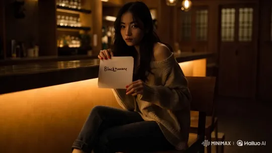 Woman Winks and Blows Kiss in Cozy Bar Setting – AI Generated Video | Hailuo AI