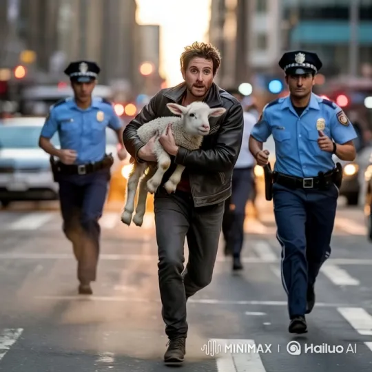 Man Flees Police with Sheep in Animated City Chase – AI Generated Video | Hailuo AI