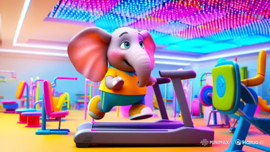 Elephant Running on Treadmill in Whimsical Claymation Gym – AI Generated Video | Hailuo AI