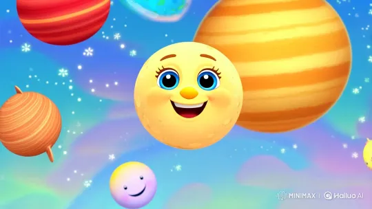 Whimsical Moon and Planets Dance in Dreamy Sky – AI Generated Video | Hailuo AI