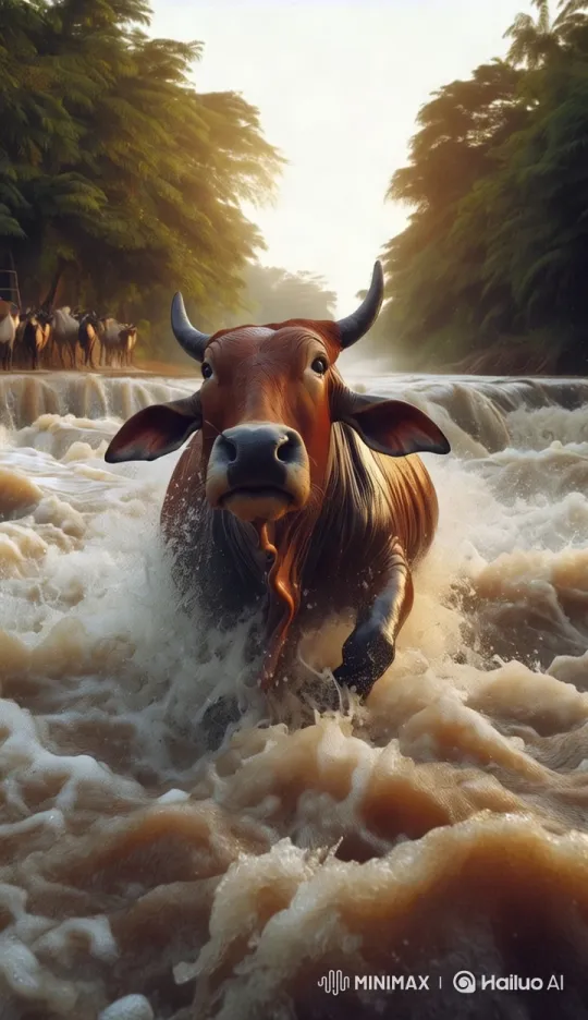 Title: 'Cow Struggles Against River Current in Shantipur' – AI Generated Video | Hailuo AI