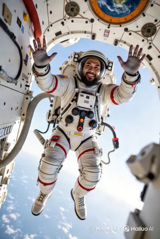 Southeast Asian Astronaut in Graceful Mid-Air Float – AI Generated Video | Hailuo AI