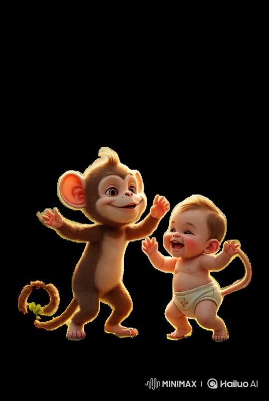 Monkey and Baby Dance in High Aesthetic Video – AI Generated Video | Hailuo AI