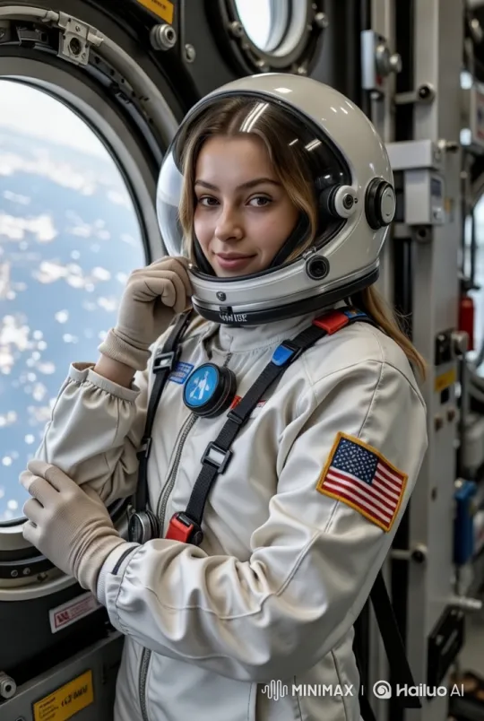 Russian Woman in Space Suit Interacts with Station – AI Generated Video | Hailuo AI