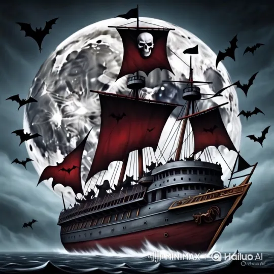 Eerie Pirate Ship Navigates Stormy Seas in Dramatic Moonlight – AI Generated Video | Hailuo AI
