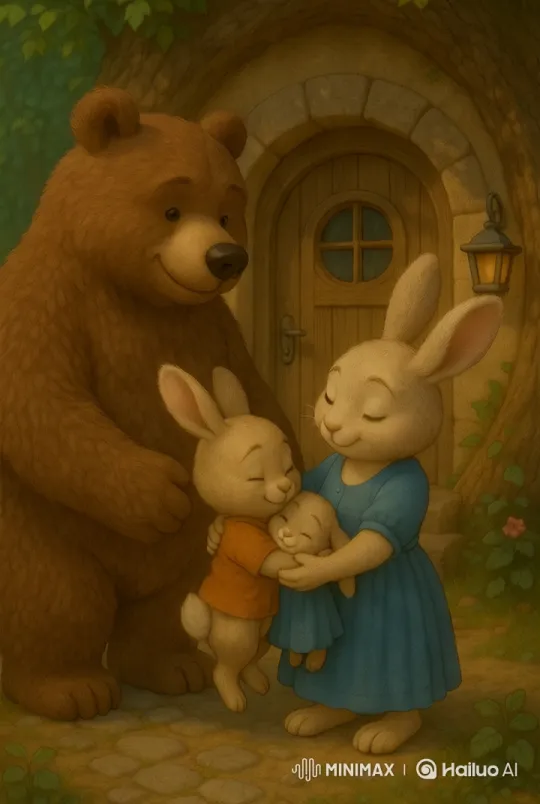 Bear and Rabbit Family Share Joyful Moment – AI Generated Video | Hailuo AI