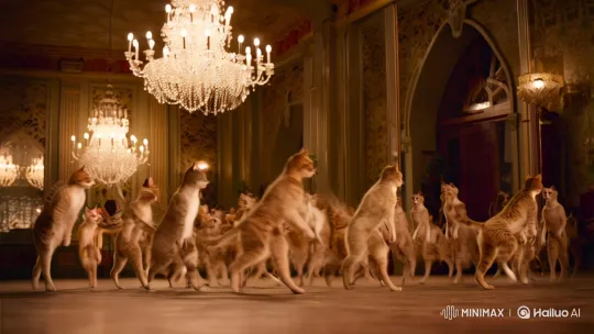 Elegant Cats Dance in Vintage Ballroom Setting – AI Generated Video | Hailuo AI