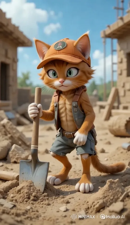 Aesthetic Cat Works at Construction Site – AI Generated Video | Hailuo AI