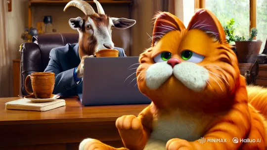 Professional Goat and Cat in a Cozy Home Office – AI Generated Video | Hailuo AI