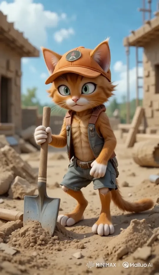 Aesthetic Cat Sweeps Construction Site with Style – AI Generated Video | Hailuo AI