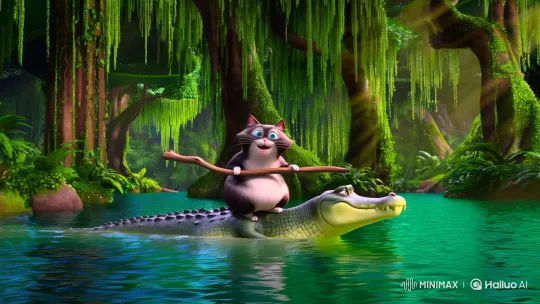 Enchanted Jungle: Cat and Crocodile's Whimsical Voyage – AI Generated Video | Hailuo AI