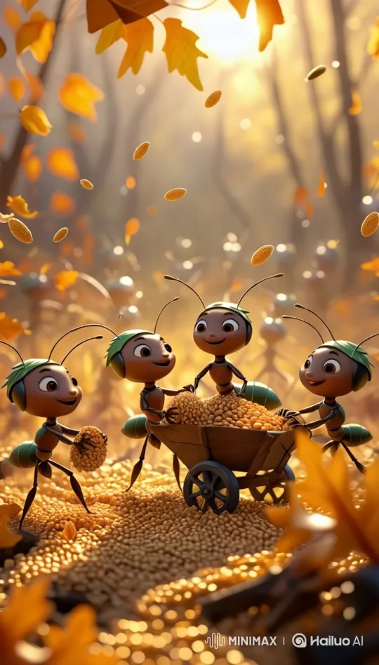 Anthropomorphic Ants Collaboratively Load Grains – AI Generated Video | Hailuo AI