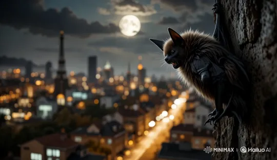 Aesthetic Bat Hunts Cat, Releases to Dog in Nocturnal Flight – AI Generated Video | Hailuo AI