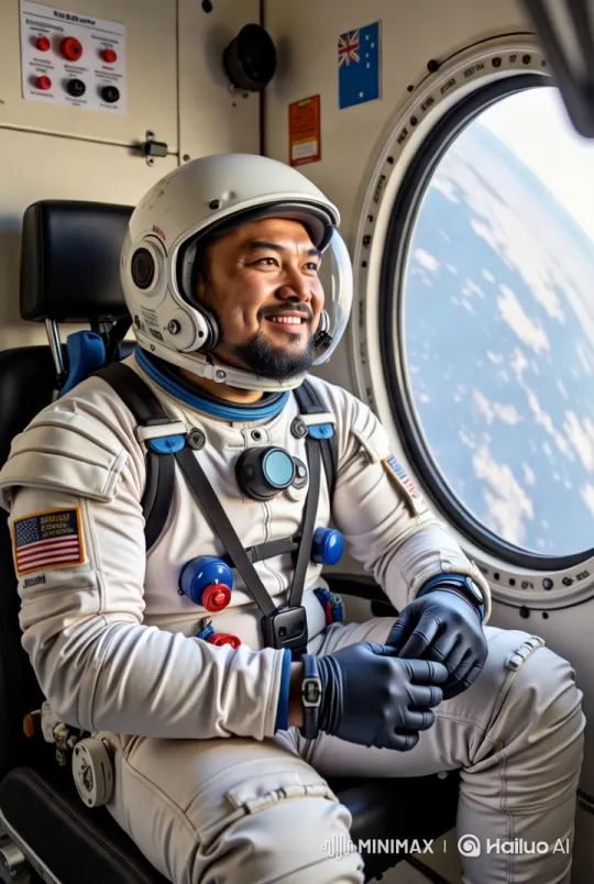 Astronaut Waves from Space, Showcasing Spacesuit and View – AI Generated Video | Hailuo AI