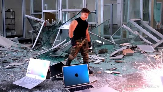 Bodybuilder Destroys Tech in Post-Apocalyptic Lab – AI Generated Video | Hailuo AI