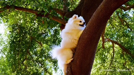 Pomeranian Leaps Gracefully in Serene Forest Setting – AI Generated Video | Hailuo AI