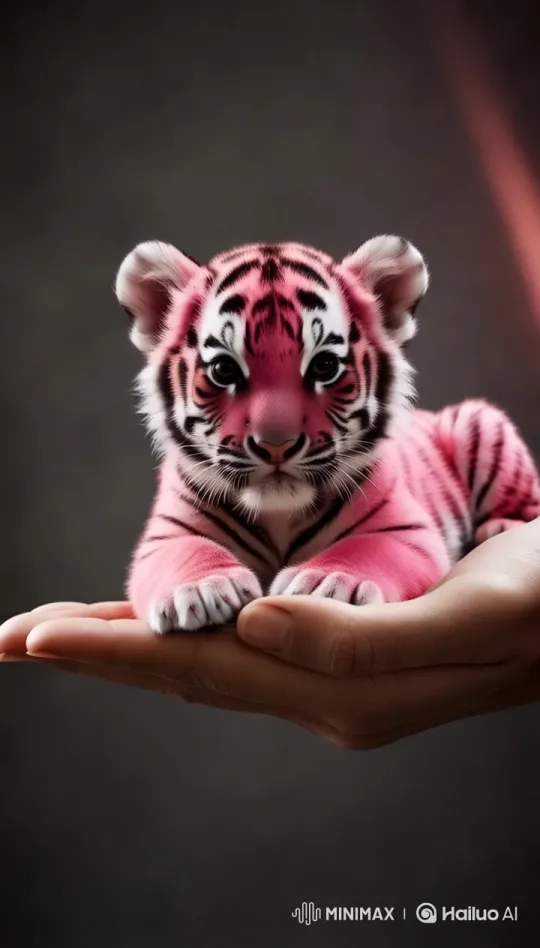 Close-up of a Pink Tiger Cub Displaying Curiosity – AI Generated Video | Hailuo AI