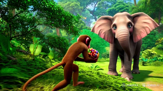Monkey and Elephant's Tender Bond in the Jungle – AI Generated Video | Hailuo AI