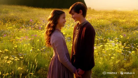 Romantic Connection in a Sunlit Meadow – AI Generated Video | Hailuo AI