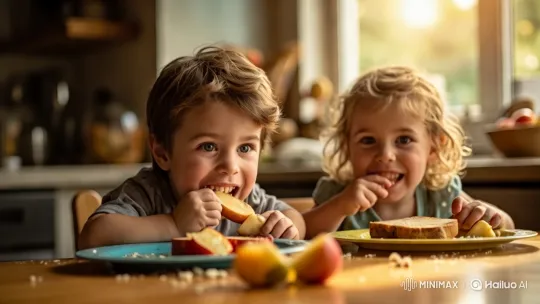 Cozy Kitchen Breakfast with Children – AI Generated Video | Hailuo AI