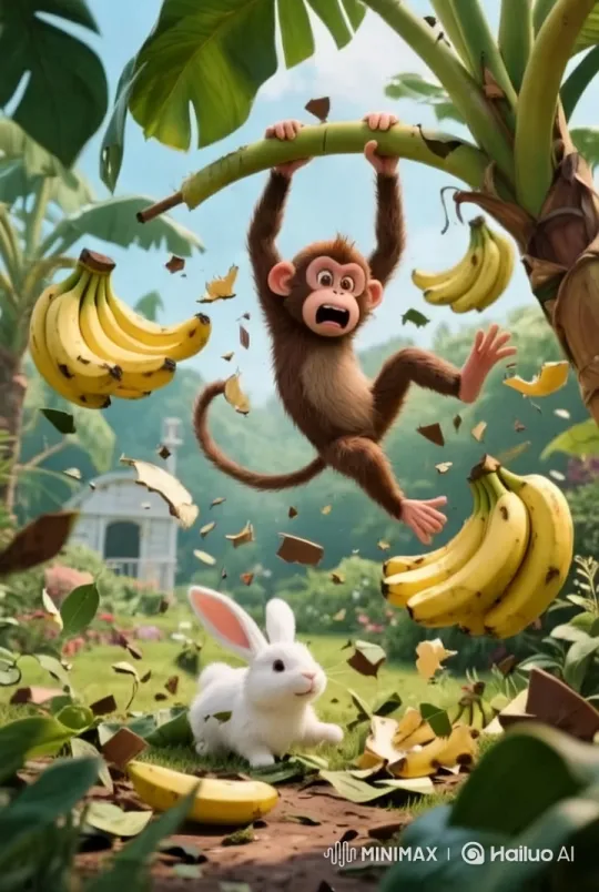 Monkey Ruins Rabbit's Garden with Playful Chaos – AI Generated Video | Hailuo AI