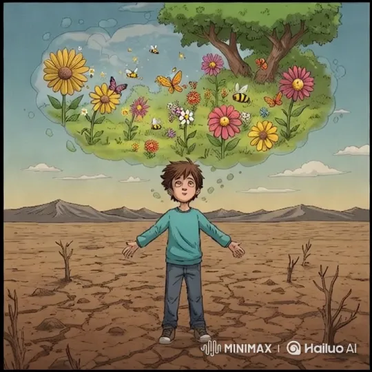 Boy's Imagination Blooms in Barren Land – AI Generated Video | Hailuo AI