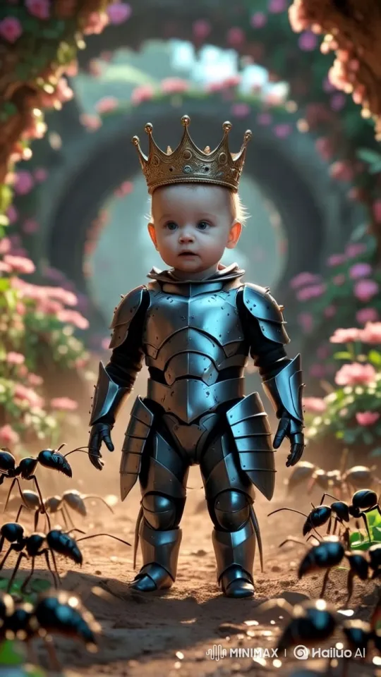 Fantasy Baby in Glowing Ant Armor on Natural Throne – AI Generated Video | Hailuo AI