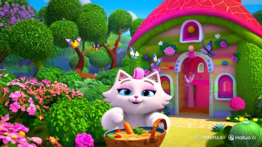 Fluffy Cat Cooks Soup in Enchanted Garden Candy House Family Scene – AI Generated Video | Hailuo AI