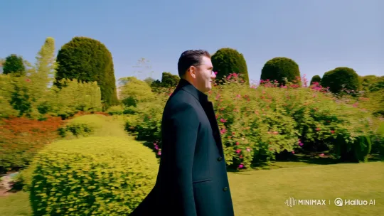 Sophisticated Man Films Elegant Garden with Cinematic Pan – AI Generated Video | Hailuo AI