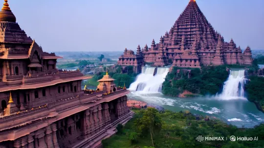 Colossal Temple of Lord Rama with Majestic River and Lord Hanuman's Dramatic Appearance – AI Generated Video | Hailuo AI