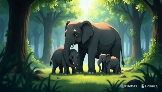 Baby Elephant Bonds with Mother in Serene Forest – AI Generated Video | Hailuo AI
