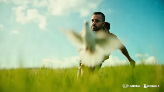 Man Hunts Dove in Serene Green Field – AI Generated Video | Hailuo AI