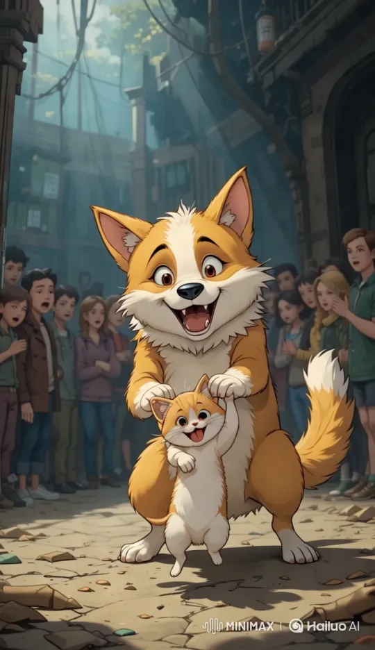 Heroic Hybrid Creature Saves Kitten in Urban Slow Motion – AI Generated Video | Hailuo AI