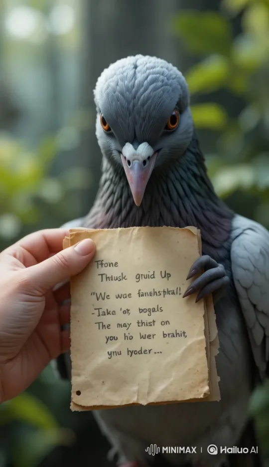 Pigeon Surprised by Glowing Note – AI Generated Video | Hailuo AI