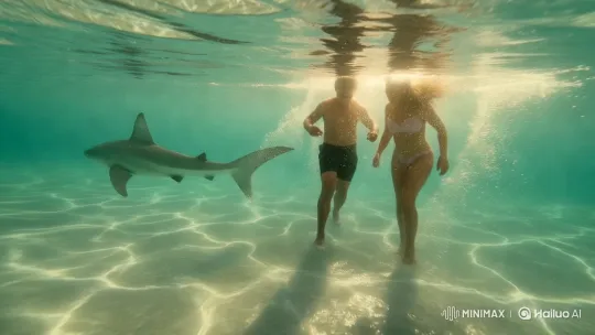 Underwater Chase: Dynamic Swim with Graceful Shark – AI Generated Video | Hailuo AI
