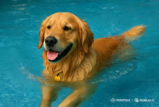 Golden Retriever Enjoying a Joyful Swim in the Pool – AI Generated Video | Hailuo AI