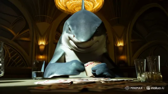 Surreal Tableau: Shark Plays Cards in Art Deco Room – AI Generated Video | Hailuo AI