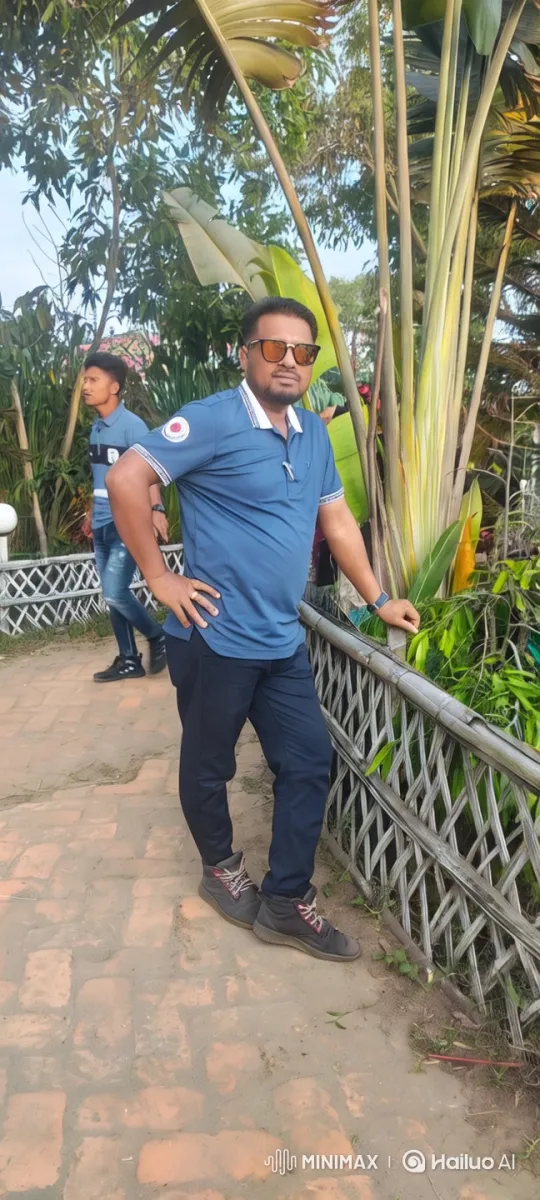 Confident Man in Lush Garden with Rustic Fence – AI Generated Video | Hailuo AI