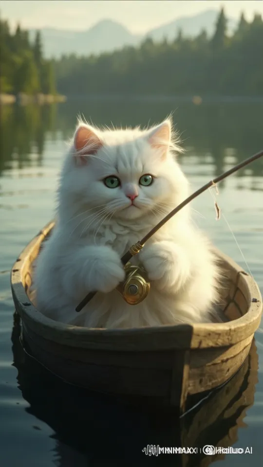 Chubby Cat Enjoys Successful Fishing Trip in Live2D Animation – AI Generated Video | Hailuo AI