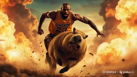 Athlete and Capybara Sprint Through Fiery Chaos – AI Generated Video | Hailuo AI