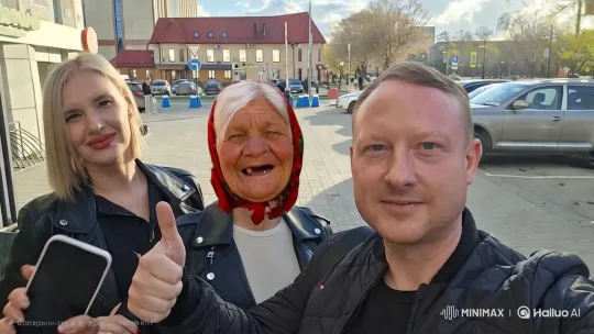 Three Friends Share a Moment in Urban Setting – AI Generated Video | Hailuo AI