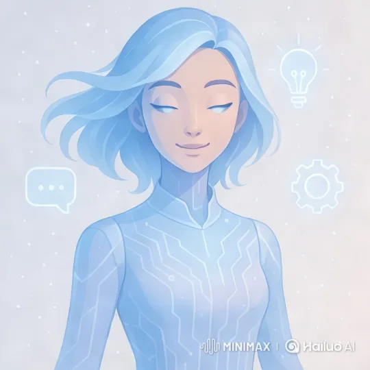 Graceful Android in Digital Space Interacts with Holograms – AI Generated Video | Hailuo AI