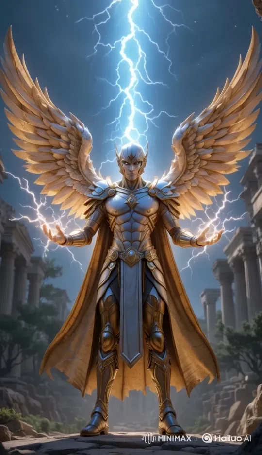 Guardian of Ruins: Lightning-Winged Protector – AI Generated Video | Hailuo AI